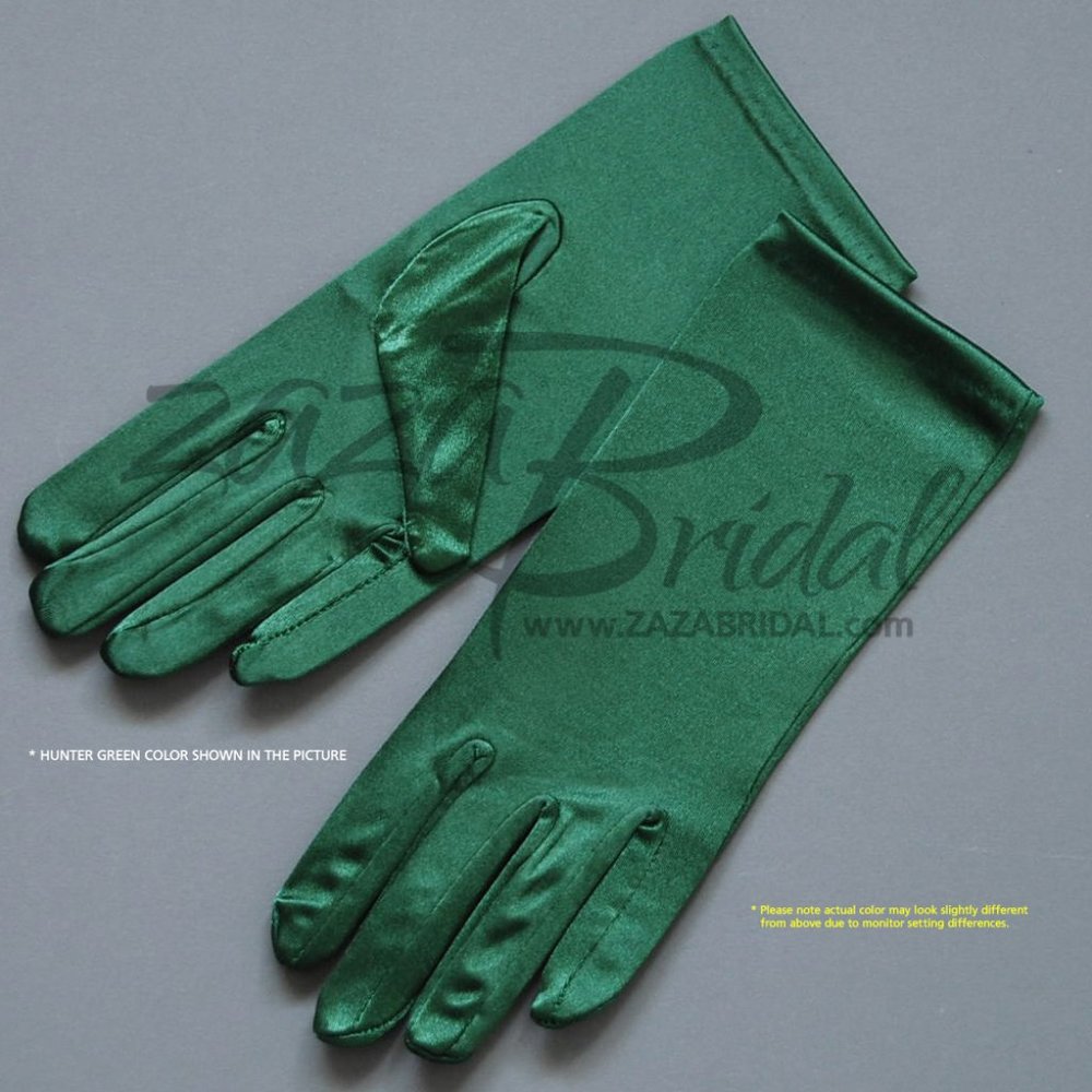 Shiny Stretch Satin Dress Gloves Wrist Length 2BL - Hunter Green